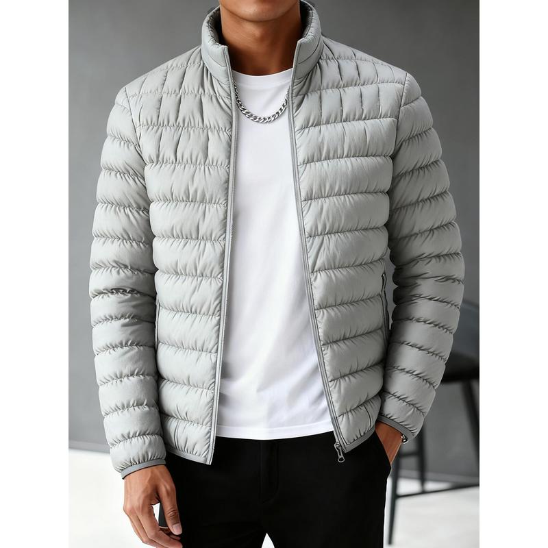 Functional Mensfashion Quilted Outerwear to Keep Warm, Slim‑fit Silhouette, Full‑zip Construction, Wind‑resistant Feature, Ideal for Traveling, Commuting and Various Cold‑season Casual Occasions