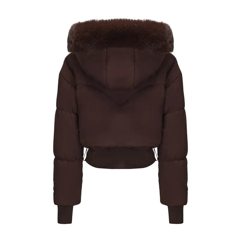 BIGWIG 2025 Fashion Women's Long-Sleeved Short Hooded Down Jacket - Fitted Stand-Up Collar, Quilted Filling, Zipper Closure, Basic Parka for Autumn-Winter Outings, New Year No Excess Bulk Design