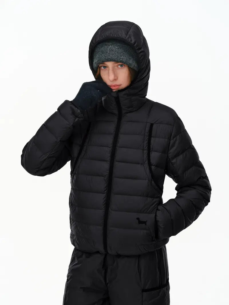 PCLP 90% White Duck Down Hooded Puffer Jacket – Lightweight Ribbed Quilted Winter Coat, Warm Insulated Unisex Outerwear