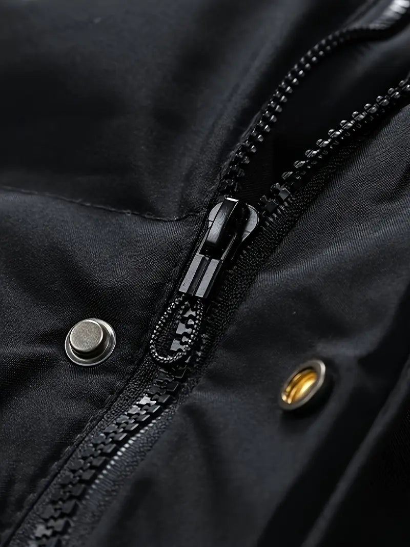 Men's Thick Winter Warm Coat Plus Size Cold Weather Jacket with Hood Long Sleeve Front Button Design Suitable for Extreme Cold Daily & Formal Occasions Durable Winter Clothing Winter Jackets Cold Weather Coats Hooded Casual Coats Black Loose Cotton