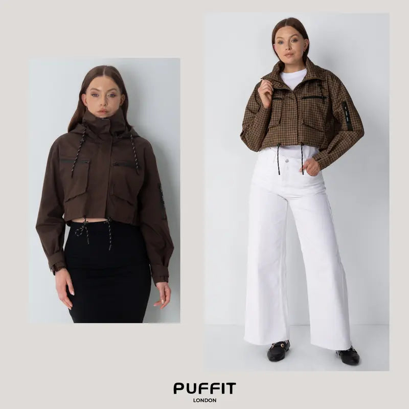 PUFFIT STM-TEX Elevated Cropped Detachable-hood Rain Jacket With Drawstring Hem,WaterProof,Stain Resistant,Windproof,Women's Rain Jacket,Breathable Stylish,Inner Pocket Design,Outdoor Sport,Windbreaker,School Running,Womenswear,,Fall,Winter,2026 S...