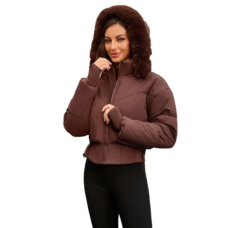 BIGWIG 2025 Fashion Women's Long-Sleeved Short Hooded Down Jacket - Fitted Stand-Up Collar, Quilted Filling, Zipper Closure, Basic Parka for Autumn-Winter Outings, New Year No Excess Bulk Design
