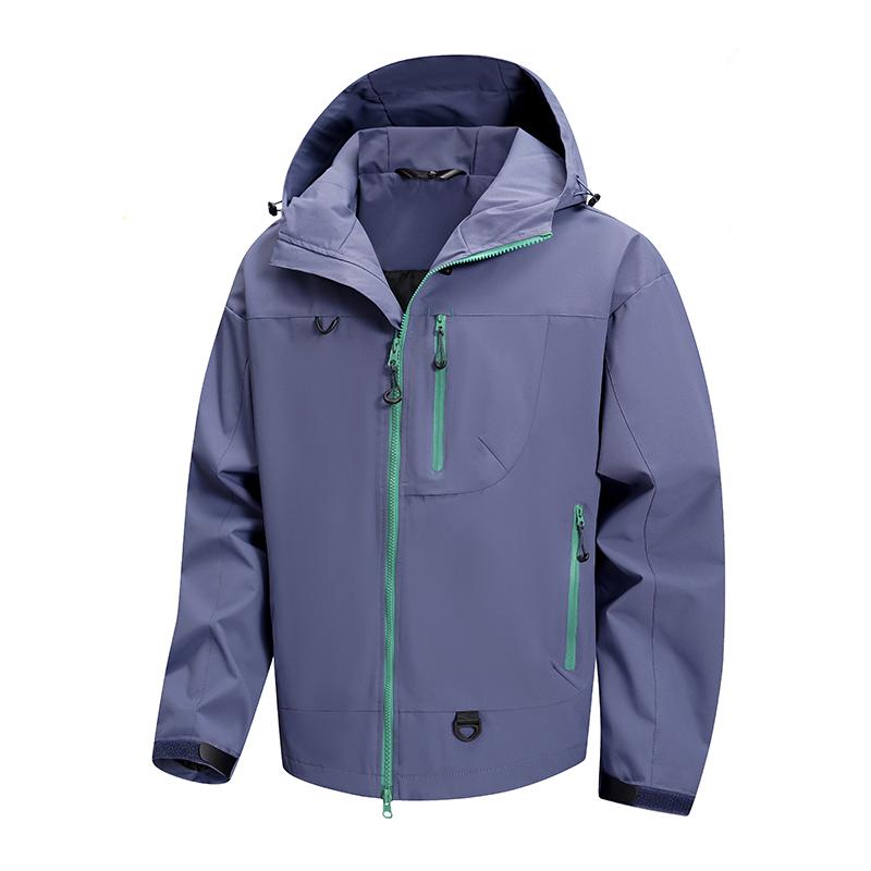 Men's Plain Polyester Long Sleeve Multi-Color Hooded Outdoor Coat - Splash-Proof, Windproof, Breathable, Lightweight, Tear-Resistant Windbreaker - Versatile Menswear Outerwear for Mountaineering, Daily Commuting