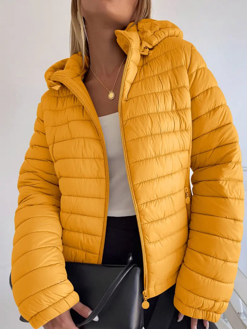 Women's Winter puffer Jacket, Casual Fitted Hooded Quilted Coat with Pockets, Warm Lightweight Commuter Outerwear for Fall & Winter