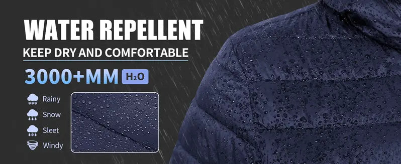 Pioneer Camp Men's Lightweight Packable Hooded Heated Puffer Jacket - Male Clothing, Windproof, Thermal Long Sleeve, Full Zip Front, 6-Pocket, Insulated, Breathable Bubble Cotton, Elastic Cuff Outerwear with Polyester Fill for Running, Travel