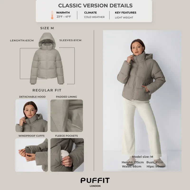 PUFFIT WarmCore Premium Short Puffer Jackets With Removable Hood & Optional Faux Fur Lining,Lady Casual Outerwear Longsleeves Zip Pockets Warm Quilted Coat,Womenswear,Tops,Sport,Fall,Winter,2026 Shopping