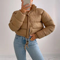 BIGWIG women's short down jacket, zipper thickened quilted short coat, drawstring winter down jacket, autumn and winter cotton jacket, windproof, waterproof and cold-proof cotton jacket, puffer jacket, fashionable zipper stand collar