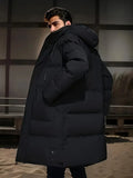 Men's Thick Winter Warm Coat Plus Size Cold Weather Jacket with Hood Long Sleeve Front Button Design Suitable for Extreme Cold Daily & Formal Occasions Durable Winter Clothing Winter Jackets Cold Weather Coats Hooded Casual Coats Black Loose Cotton