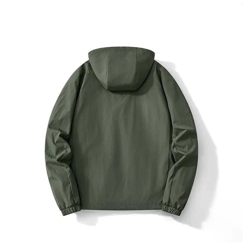 Men's Solid-Color Minimalist Full-Zip Hooded Active Jacket - Soft, Lightweight, Windproof, Breathable, Stylish, Elastic Mesh - Athlete Jackets, Casual Athletic, Black + Gray for Outdoor Hiking, Casual Wear
