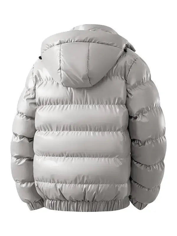 Men’s hooded down jacket, thick warm windproof zip-up winter outerwear with a loose fit, casual outer layer