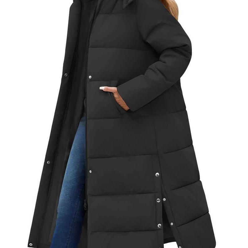 UMIPUBO Lady's Long Sleeve Calf-Length Maxi Puffer Down Coat, Winter Warm Padded Outerwear with Removable Faux Fur Hood, Full-Zip Parka Tops, Detachable Fur, Removable Hood