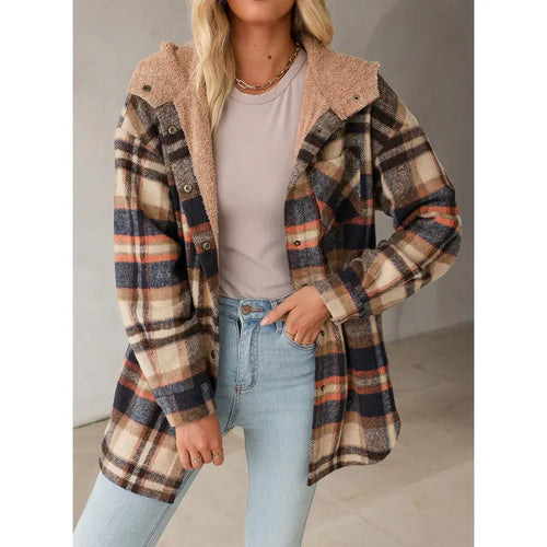 Dokotoo Women's Flannel Hooded Plaid 2026 Shacket Thick Coat Winter Coat for Warmth Button down Warm and Fuzzy Fleece Jacket