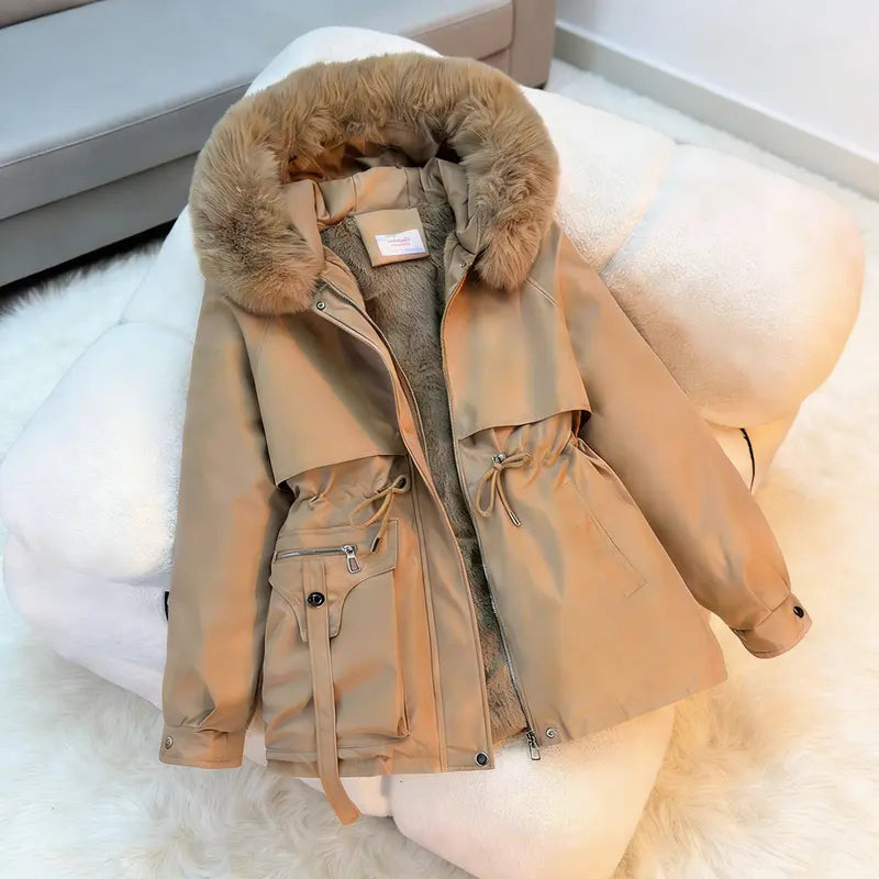 Women's Thicken Fleece Lined Parka, Winter Coats for Women Weatherproof Outerwear Coat Hooded Jacket with Pockets