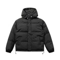Men's Basic Casual Oversized Streetwear Hooded Down Jacket - Solid Color Polyester Winter Coat with Thickened Zipper, Patch Pockets