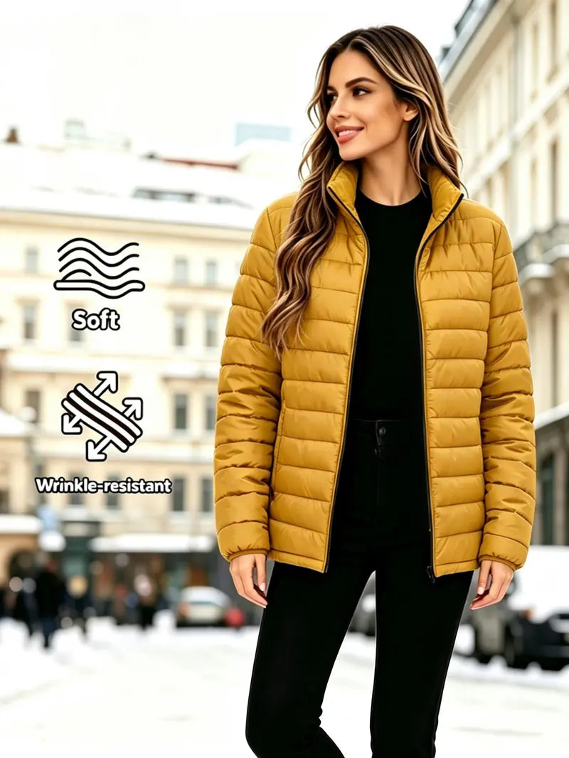 Women’s solid-color zip-up jacket, warm long-sleeve cotton outerwear (runs large—order one size down), hidden zipper pockets, suitable for autumn and winter, cold-resistant cotton coat/padded vest for outdoor everyday wear, new arrival for fall.
