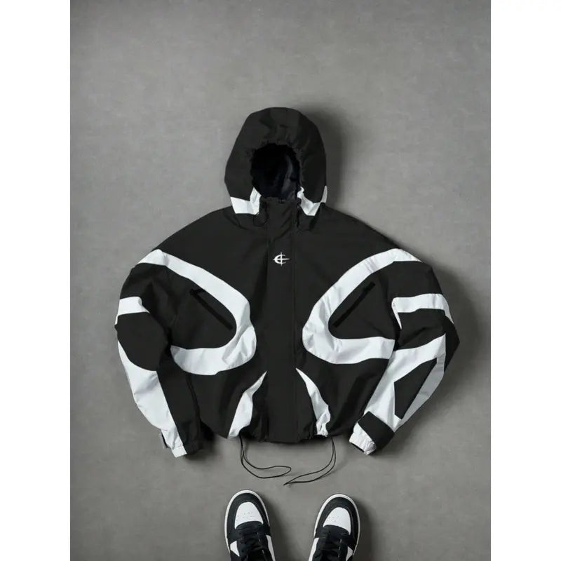 Men's Stylish Futuristic Techwear Windbreaker Coat - Long Sleeve, Grey & White Aesthetic, Trending Popular Clothes, Outdoor Stuff for Adults, Streetwear Top with Pockets for Spring