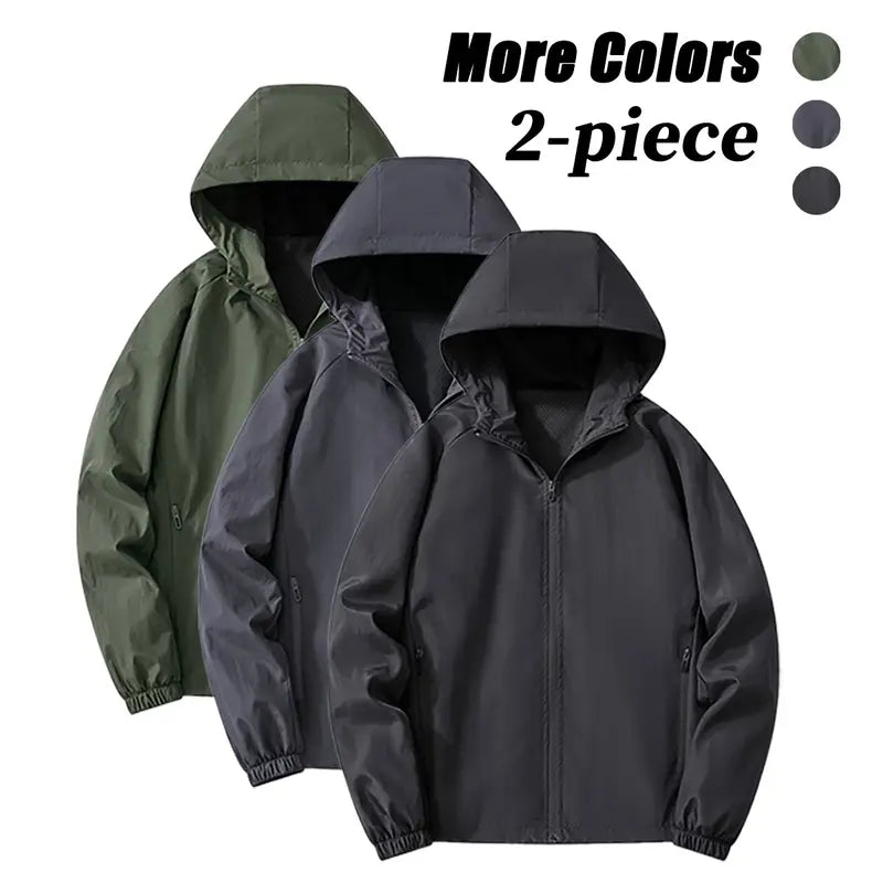 Men's Casual Hooded Mesh Softshell Jacket - Lightweight, Windproof, Full-Zip Outdoor Activewear for Camping, Hiking, Commuting, Menswear Coats, Sportswear