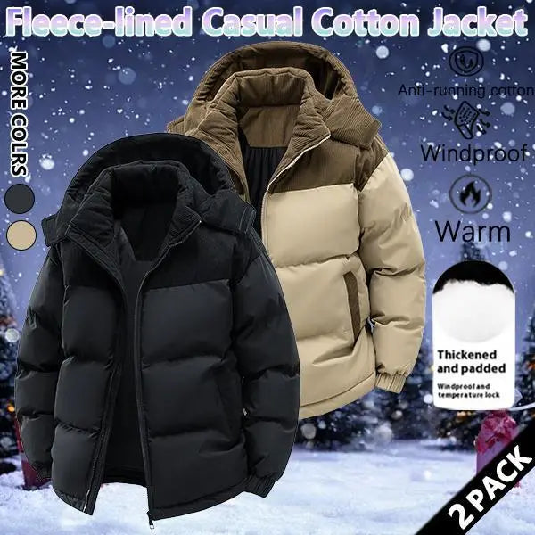 Men's Stylish Woven Color Block Padded Puffer Quilted Coat - Warm Fleece-Lined, Windproof Winter Outerwear with Removable Hood, Casual Jacket