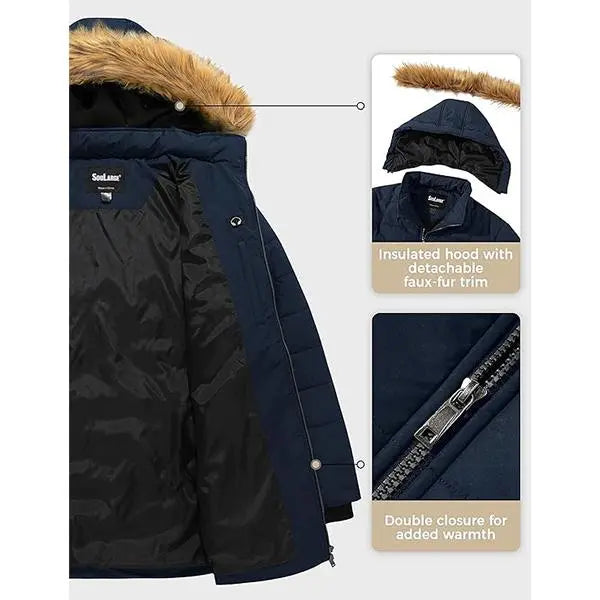 Women's Plus Size Quilted Mid-Length Polyester Puffer Coat - Long Sleeve, Water-Proof, Thick Keep Warm Jackets & Coats, Light Fabric, Flattering Fit Outerwear for Ladies