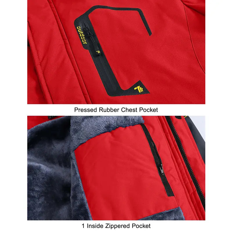【Creator's Pick】YSENTO Men's Waterproof Ski Snow Jacket 【Plus Size,S-5XL】Mountain Rain Jackets Fleece Outwear With Muti Pockets Winter Coat Outdoor Clothing Windbreaker fits #Christmas gift #RED
