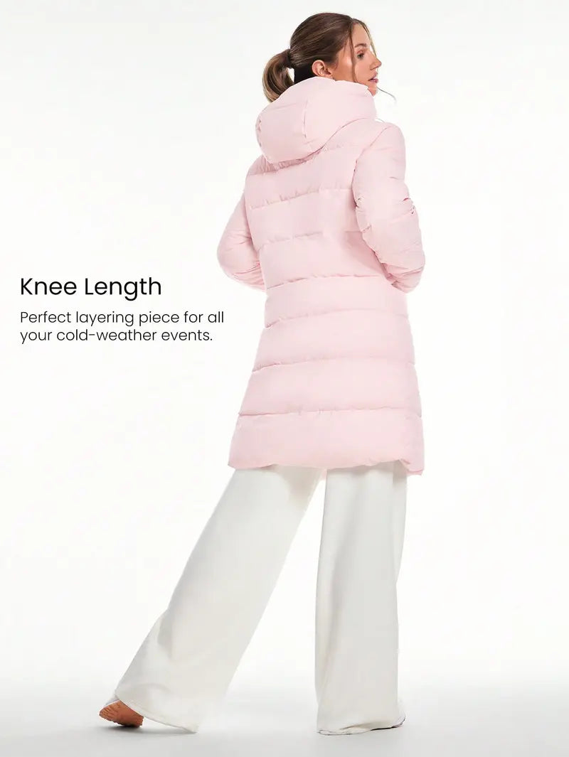 GLOWMODE Chic In Warmth Blizzard Flex Matte Soft Cozy Insulating Zipper Snap Button Closure Pockets Detachable Hood Hip-To-Mid-Knee Length Puffer Jacket Autumn Winter Outdoors Daily Casual Wear