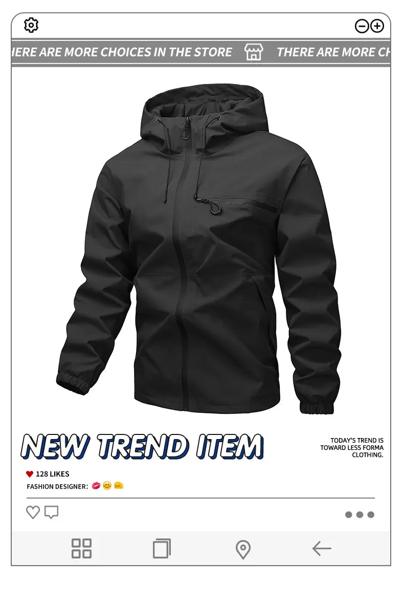 Men's casual hooded jacket, fashionable multi-purpose outdoor casual windproof and waterproof jacket with adjustable hat design, waterproof and wear-resistant surface design, suitable for daily commuting, cycling, park camping, clock in time, suit...