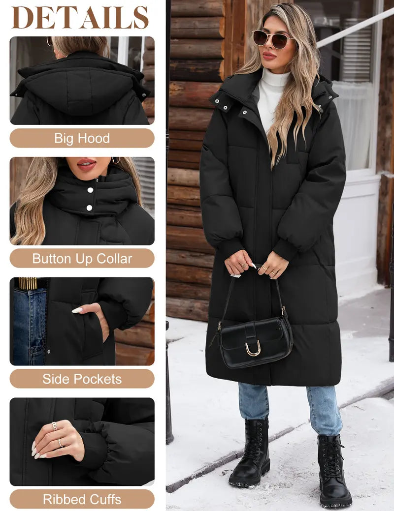 [Restock] UMIPUBO Winter Women's Long Quilted Puffer Jacket, Winter Thick Warm Hooded Zip-Up Parka with Pockets, Long Sleeve Loose Fit Casual Fashion Casual Outerwear, Loose Fit Jacket, Jackets Zip Up