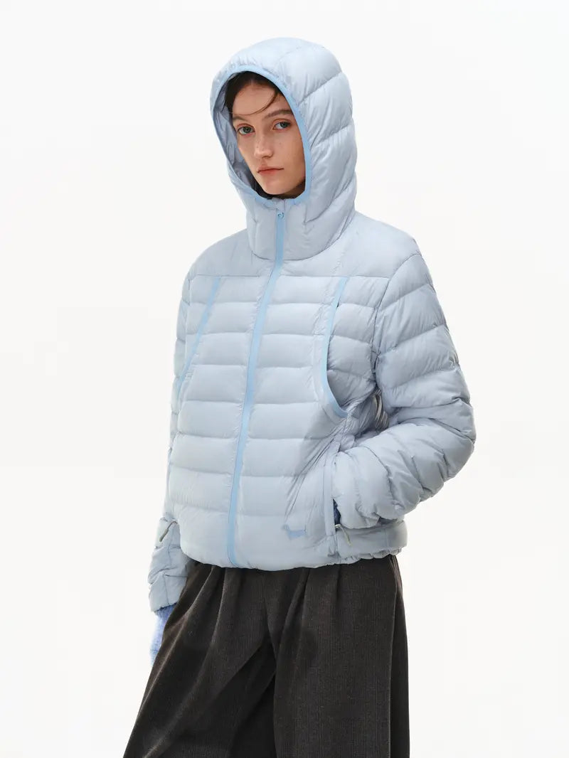 PCLP 90% White Duck Down Hooded Puffer Jacket – Lightweight Ribbed Quilted Winter Coat, Warm Insulated Unisex Outerwear