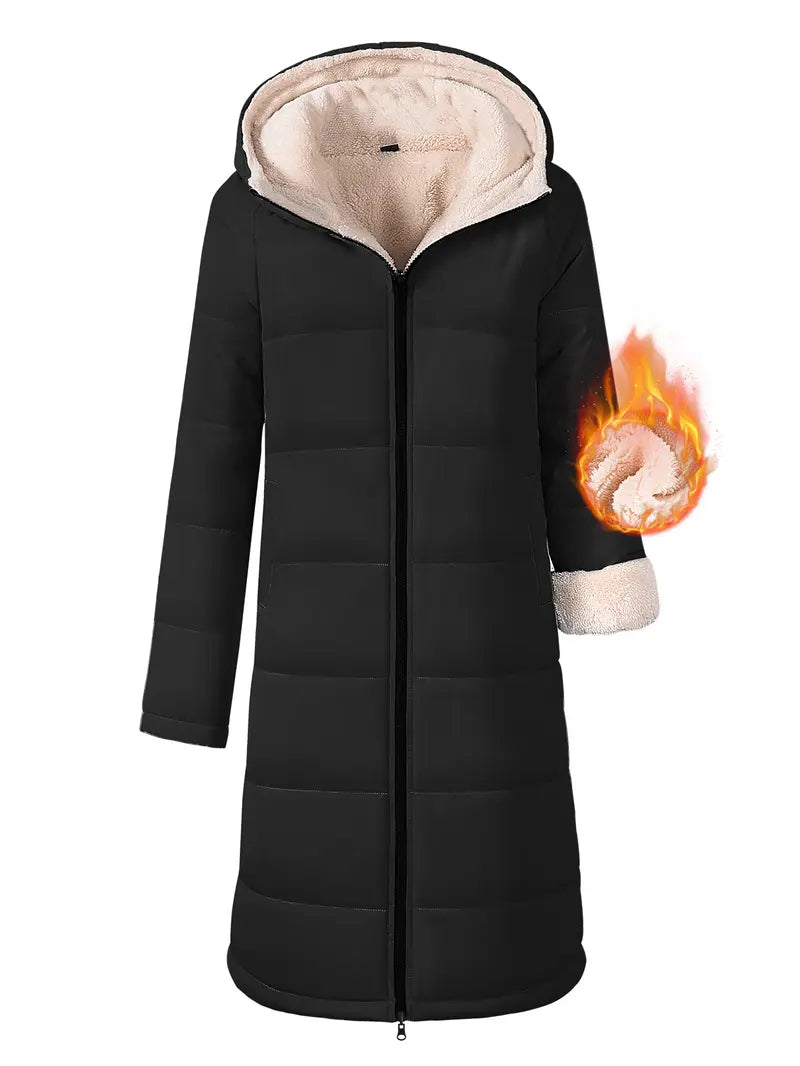 【Pre‑Season Price】HEEKPEK Women's Oversized Sherpa Fleece Lined Long Hooded Puffer Coat - Long Sleeve, Windproof, Waterproof, Insulated, Basic, Casual, Athletic, Outdoors Waterproof Wear