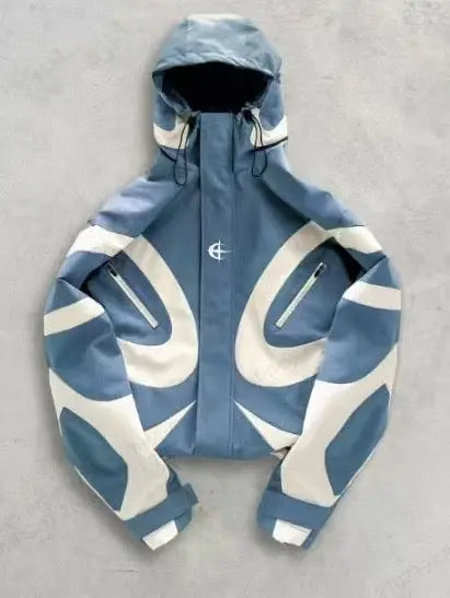 Men’s color-block hooded windproof jacket — loose street-style hoodie, lightweight casual outerwear with zippered pockets