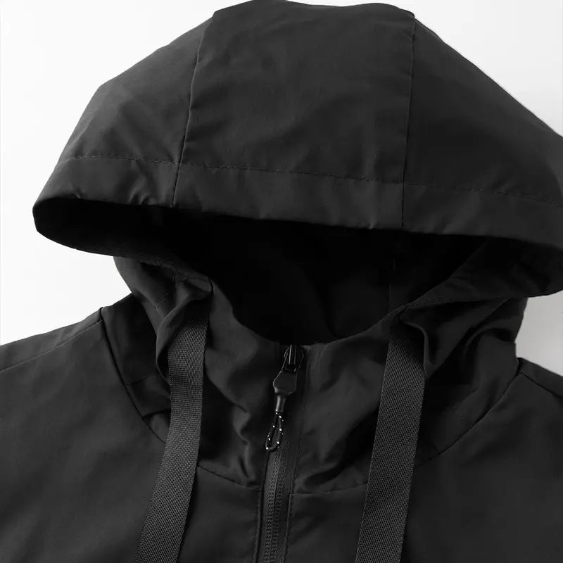 Men's Standard Lightweight Stylish Plain Polyester Hooded Windbreaker Jacket - Menswear Tops, Long Sleeve, Water-Resistant, Full-Zip, Reflective Zipper Pockets, Casual Coat for Outdoor Hiking, Daily Wear