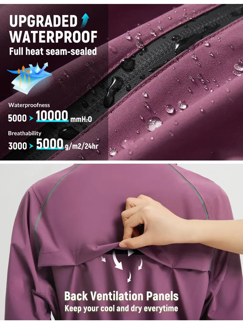 baleaf Women's Rain Jackets Waterproof Windbreaker Packable Lightweight Cycling Running Jacket Hiking Gear Reflective Hooded Travel Work Bike Walking Water Reactive JackeT