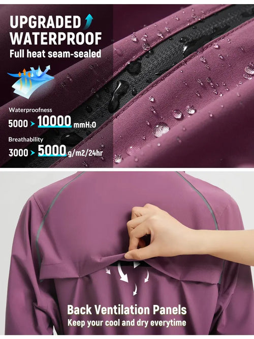 baleaf Women's Rain Jackets Waterproof Windbreaker Packable Lightweight Cycling Running Jacket Hiking Gear Reflective Hooded Travel Work Bike Walking Water Reactive JackeT