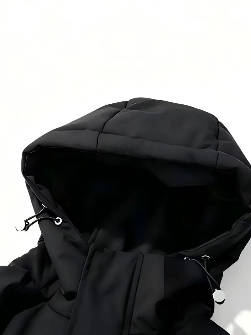New Men's Hooded Puffer Jacket, Winter Warm Quilted Coat, Daily Commute Casual Loose Fit Windproof Outerwear, Long Sleeve Plain Design