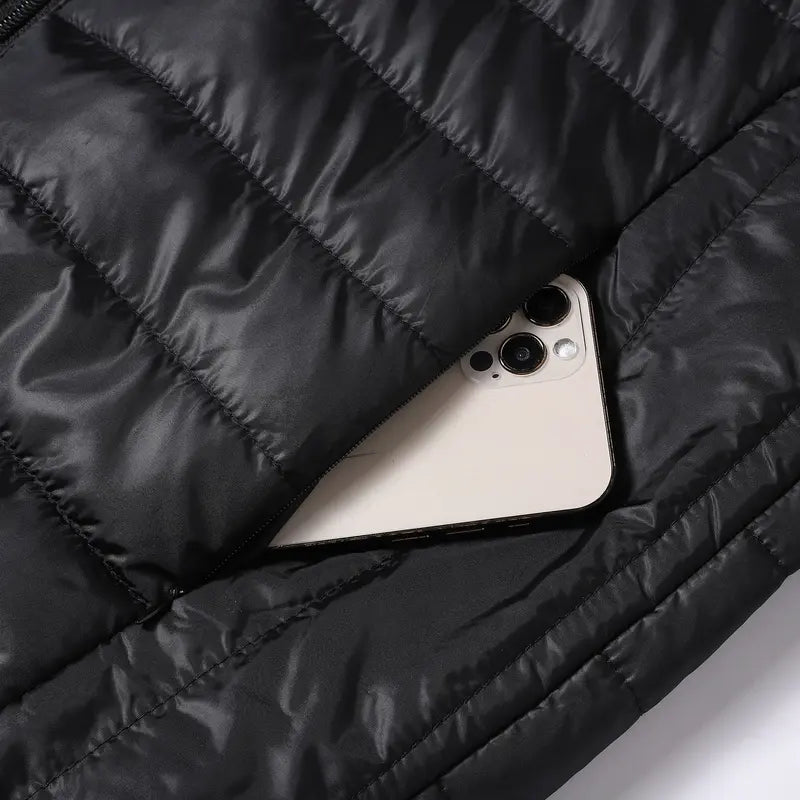 Men's Hooded Puffer Coat - Menswear Longsleeve Plain Retro Top, Fitted Zippered Fleece-Lined Lightweight Warm Winter Parka with Pockets for Outdoor Ski, Casual Outfits