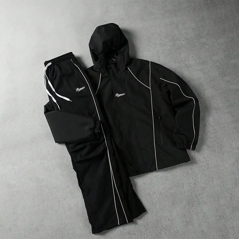 men's sweatsuit set Outdoor Windproof full zipper closure Jacket Stylish Hooded Athletic Coat Straight-Leg Casual pants para men 2 piece sets Athleisure Outfits Athleisure Tracksuit Set
