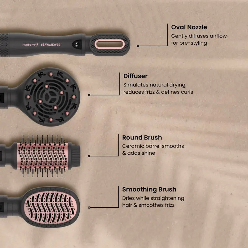 Beachwaver Blow Brush – 4-in-1 Hair Dryer & Styler with Diffuser, Round Brush & Smoothing Brush for Easy DIY Blowouts