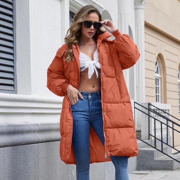 VVZ Women's Pink Button Front Full Zip Up Coat Trendy Warm Raglan Sleeve Outerwear for Daily Wear Puffer Jacket Hooded Coat Essential Winter Clothing Piece Style Tops Twist