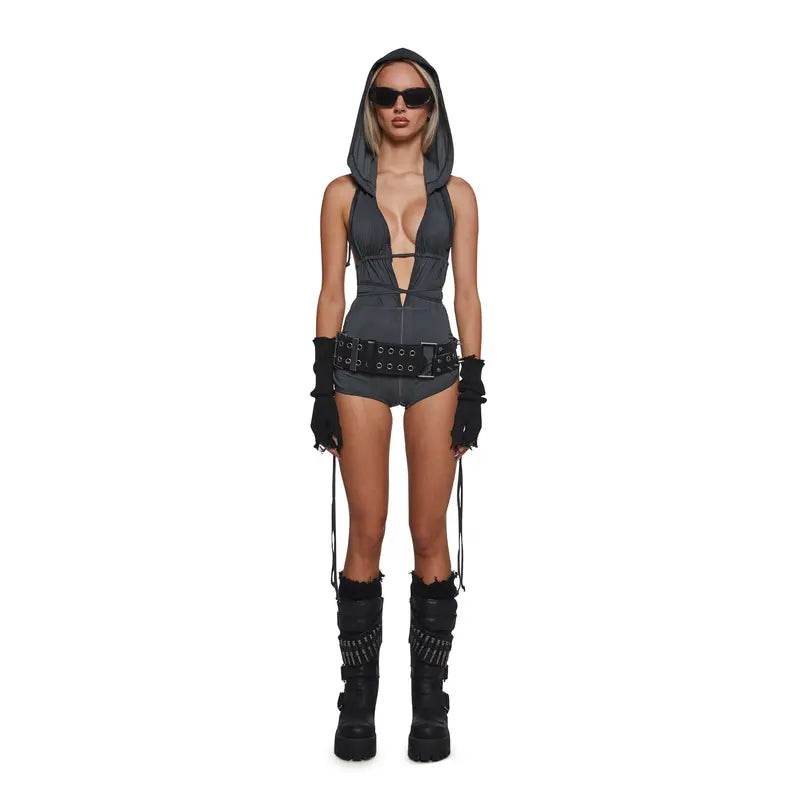 Downbeat Hooded Romper - Black