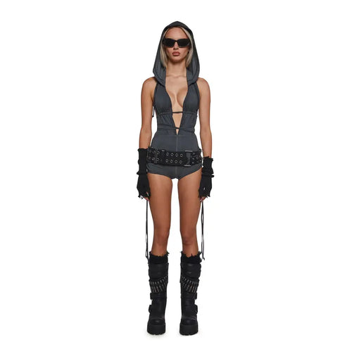 Downbeat Hooded Romper - Black
