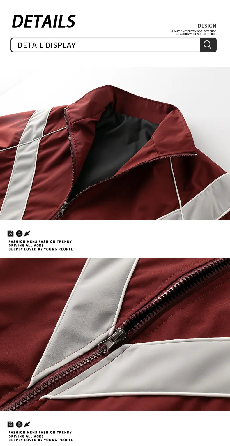 Men's Casual Stand Collar Jacket Features contrasting color trim detailing Windproof and abrasion-resistant surface Ideal for cycling, streetwear, and everyday casual wear Perfect layering piece for outerwear Streetwear apparel Coats Long Sleeve M...