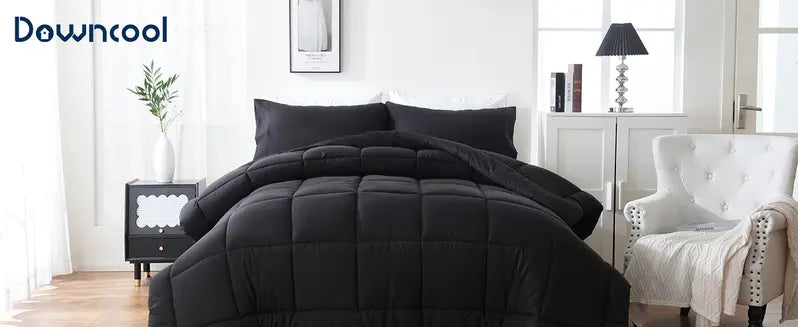 【Sohochic】DOWNCOOL Bedding Sets - 3-Piece All Seasons Down Alternative Comforter Set (2-Piece for Twin Size) with Pillowcase, Summer Turn Up, High-Quality Box Stitching Quilting, Gentle Cold Wash, Comforter Queen Size, Checkered Design