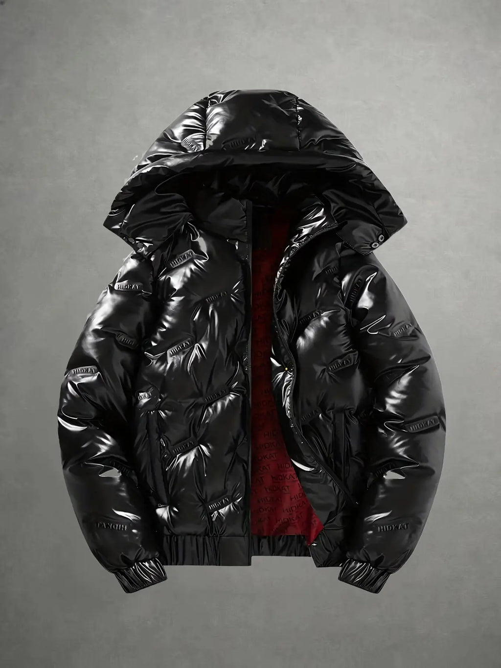 Men's Shiny Glossy Hooded Puffer Jacket, Thick Quilted Windproof and Stylish Warm Coat, Loose Street Style Winter Commute Casual Cold Weather Outerwear, Streetwear Jacket