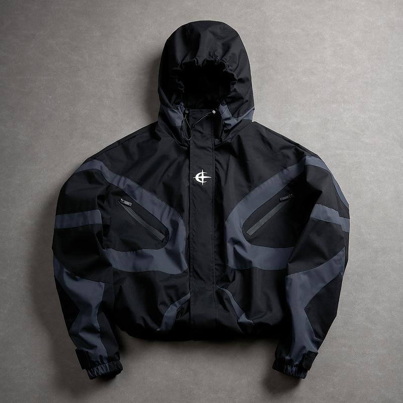Men’s Color-Block Hooded Polyester Outdoor Jacket - Wind-Resistant Outerwear, Drawstring Hem, Stylish Sportswear for Hiking/Light Outdoor, Everyday Outings