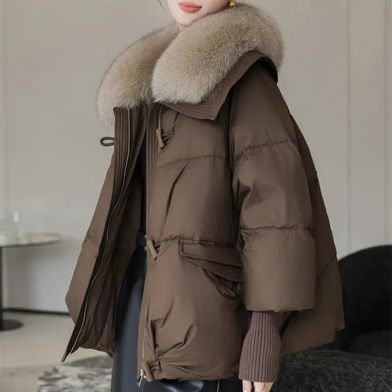 Down Cotton-padded Jacket Women's Short Fur Collar Thickened Coat Winter Clothing