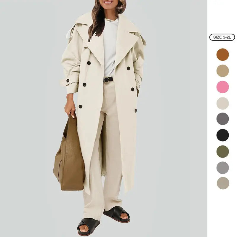 Imily Bela Womens Oversized Long Trench Coat Double Breasted Lapel Windproof Overcoat with Belt