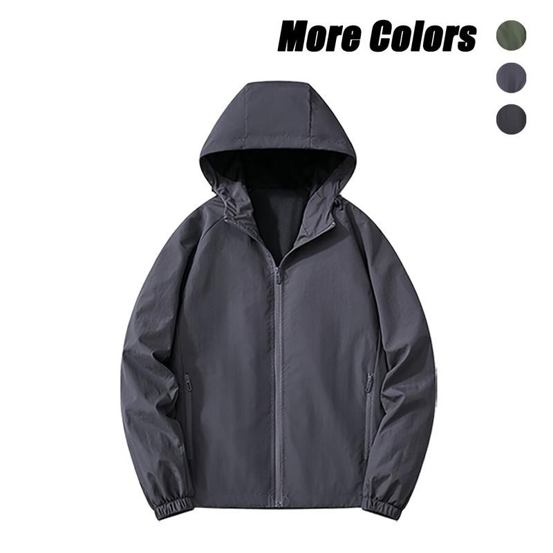 Men's Casual Hooded Mesh Softshell Jacket - Lightweight, Windproof, Full-Zip Outdoor Activewear for Camping, Hiking, Commuting, Menswear Coats, Sportswear