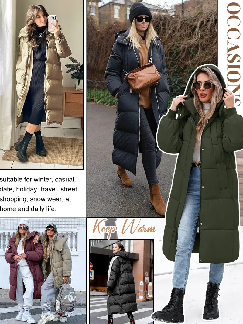 [Restock] UMIPUBO Winter Women's Long Quilted Puffer Jacket, Winter Thick Warm Hooded Zip-Up Parka with Pockets, Long Sleeve Loose Fit Casual Fashion Casual Outerwear, Loose Fit Jacket, Jackets Zip Up