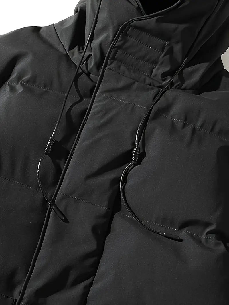 Men's Thick Winter Warm Coat Plus Size Cold Weather Jacket with Hood Long Sleeve Front Button Design Suitable for Extreme Cold Daily & Formal Occasions Durable Winter Clothing Winter Jackets Cold Weather Coats Hooded Casual Coats Black Loose Cotton