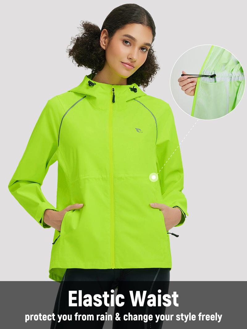 baleaf Women's Rain Jackets Waterproof Windbreaker Packable Lightweight Cycling Running Jacket Hiking Gear Reflective Hooded Travel Work Bike Walking Water Reactive JackeT